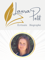 Identité visuelle de Laura Petit Ecrivain biographe avec logo et photo pour me contacter